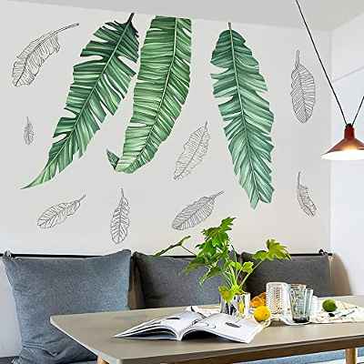 Tanlaby Grandes Hojas Verdes Pegatinas de Pared Planta Tropicales Vinilo Decorativo Palmera Hojas Decorativos Pared para Dormitorio Salón TV Sofá Pared Sala de Estar Oficina Pared Decoración