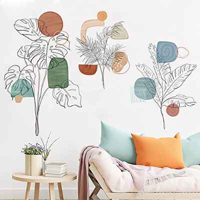 Tanlaby Simples Plantas Pegatinas de Pared Boho Estilo Plantas Adhesivos Vinilos Color Bloque Decorativos Pared para Dormitorio Salón TV Sofá Pared sala de Estar Oficina Hogar Pegatinas