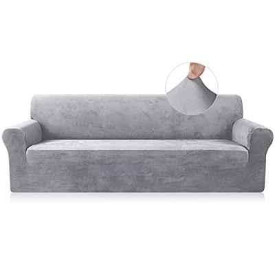 TAOCOCO Funda Terciopelo Sofá Fundas Elastica Sofa Funda Sofa Ajustable Protector Sofá para Mascotas Fundas de Sofá para Sala de Estar (Gris Claro, 4 Plazas)