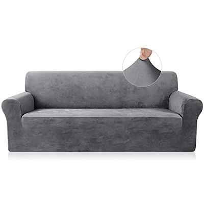 TAOCOCO Funda Terciopelo Sofá Fundas Elastica Sofa Funda Sofa Ajustable Protector Sofá para Mascotas Fundas de Sofá para Sala de Estar (Gris, 3 Plazas)