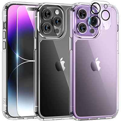 TAURI [5 in 1] Funda Compatible iPhone 14 Pro MAX,[ Anti-Choque Delgada][Protección Militar ] Carcasa Protectora anticaída，con 2 Protector Pantalla + 2 Protector de Lente de Cámara-Transparente