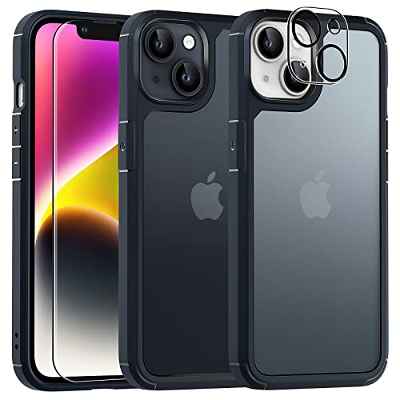 TAURI [5 in 1 Funda Compatible para iPhone 14, con 2 Protector Pantalla + 2 Protector de Lente de Cámara, [a Prueba de Golpes Delgado] Carcasa Protectora anticaída - Matte Black