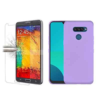 TBOC Pack: Funda de Gel TPU Morada + Protector Pantalla Vidrio Templado Compatible con LG K50S [6.5 Pulgadas]. Funda Silicona Ultrafina Flexible. Resistente Golpes Caídas Arañazos.