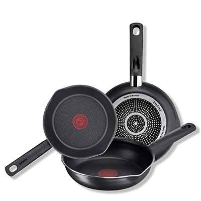 Tefal Day by Day On - Juego de 3 Sartenes: 3 Sartenes de 20/24/28cm, revestimiento muy resistente, Thermo-Signal, forma profunda, picos vertedores, apta para gas, vitrocerámica y eléctricas, sin PFOA