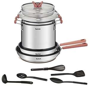 Tefal OptiSpace - Juego de 2 Sartenes, 2 Cacerolas y 1 Olla + 3 tapas + accesorios