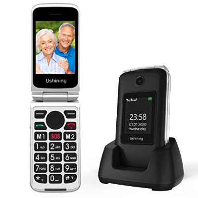 Telefono Movil para Mayores Teclas Grandes con Tapa Pantalla de 2,8 + 1,8 Pulgadas Tecla de Emergencia Botón SOS Cámara Fácil de Usar para Ancianos, Ukuu gsm Telefono Movil Rojo