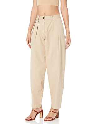 The Drop - Pantalón holgado Sharon para mujer, plisado y pernera cónica, M, color beige Hummus