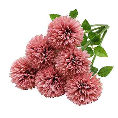 Tifuly Flores de Hortensia Artificial, 6 Piezas de crisantemo de Seda pequeña Bola de Flores para la decoración de la Oficina del jardín del hogar, Ramos de Novia, arreglos Florales(Rosa)