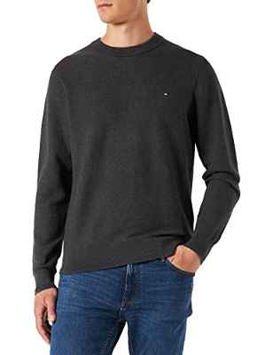 Tommy Hilfiger Basket Weave Structure Crew Neck Sudadera, Dark Grey Heather, L para Hombre