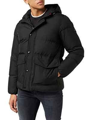 Tommy Hilfiger Chaqueta Plumas para Hombre Down Hooded Jacket de Una Mezcla de Poliéster Reciclado, Negro (Black), Xs