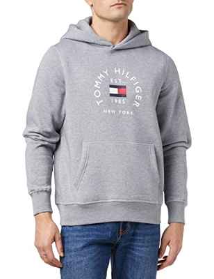 Tommy Hilfiger Hilfiger Flag Arch-Sudadera con Capucha, Gris Oscuro Jaspeado Moteado, M para Hombre