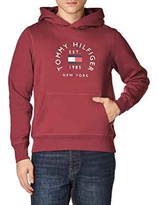 Tommy Hilfiger Hilfiger Flag Arch-Sudadera con Capucha, Rojo Profundo, XL para Hombre