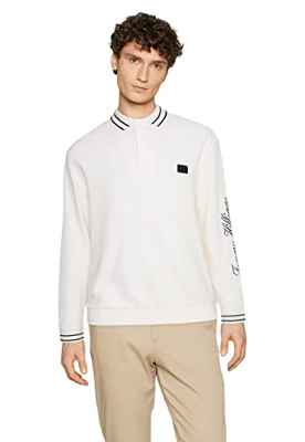 Tommy Hilfiger Midweight Logo Casual LS Polo Polos de Manga Larga, Ivory, L para Hombre