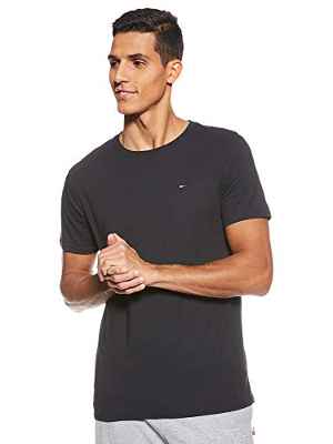 Tommy Hilfiger Regular C Camiseta con Cuello Redondo, Negro (Tommy Black), L para Hombre