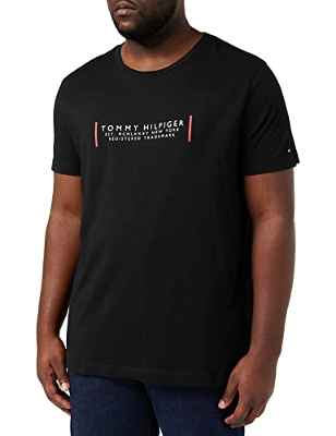 Tommy Hilfiger Text Bar Corp tee Camiseta, Negro, XS para Hombre