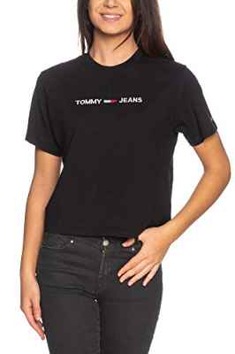 Tommy Hilfiger Tjw Modern Linear Logo tee Camiseta de Manga Corta, Black, XL para Mujer