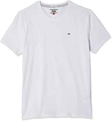 Tommy Jeans Regular C Camiseta con Cuello Redondo, Blanco (Classic White), M para Hombre