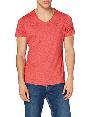 Tommy Jeans TJM Slim Jaspe V Neck Camiseta, Carmesí intenso, M para Hombre