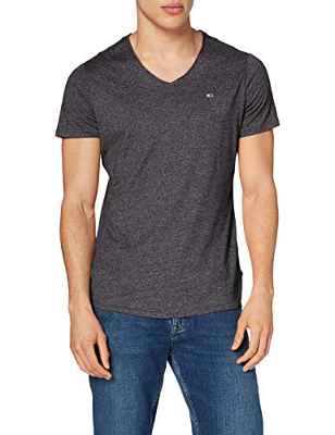 Tommy Jeans TJM Slim Jaspe V Neck Camiseta, Negro, L para Hombre