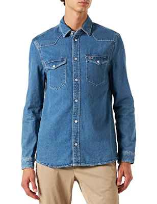 Tommy Jeans TJM Western Denim Shirt Camisa, Lt Indigo, XS para Hombre