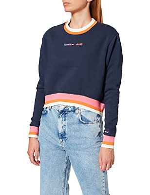 Tommy Jeans TJW Regular Crop Tipping Crew, Sudadera para Mujer, Azul (Twilight Navy), L