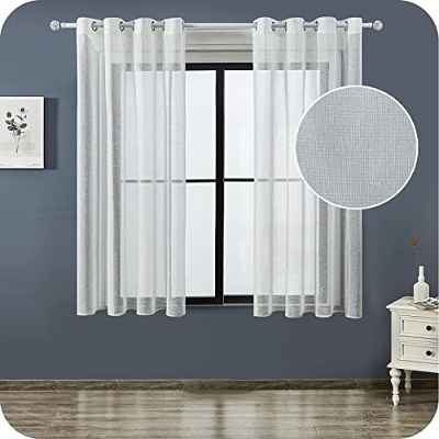 Topfinel Visillos Cortos para Ventanas Cortinas Salon 160 Cortina Dormitorios Translucida Habitacion Salon Visillo Lino Vertical para Ventanas Cocina Sala de Estar con Ojales 2 Piezas 140x160 Blanco