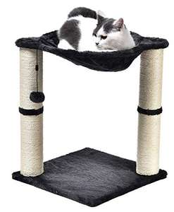 Torre en árbol con cerramiento, hamaca, cama y poste rascador para gatos