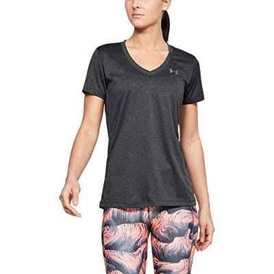 Under Armour Tech Short Sleeve V-Solid Camiseta, Mujer, Gris (Carbon Heather/Metallic Silver 090), M