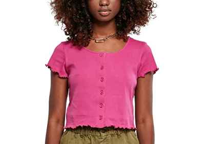 Urban Classics Camiseta de manga corta para mujer con botones, Camiseta Mujer, Rosa (Pink), XS