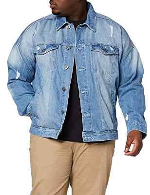 Urban Classics Chaqueta Vaquera Acanalada, Azul (Bleached 00014), L para Hombre