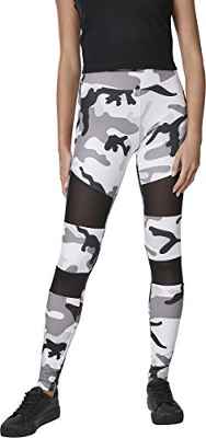 URBAN CLASSICS Leggings de Camuflaje para Mujer con Malla Transparente, Camo Tech Mesh, Material Opaco - Pantalones Deportivos, Color: camo/negro, Tallas: L