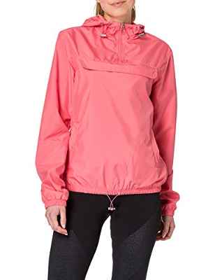 URBAN CLASSICS Sudadera básica cortavientos mujer, con capucha ajustable, bolsillo grande y cremallera frontal, cintura ajustable y bolsillos delanteros, color Negro, Talla 4XL