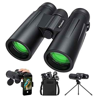 Usogood Professional 12 x 50 Prismáticos para Adultos - Prismas BaK4 y lentes FMC, Potentes Binoculares para Observación de aves, Caza, Senderismo con Adaptador para Teléfono con Trípode