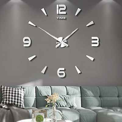 Vangold DIY Reloj de pared sin marco espejo grande 3D Sticker-2 años de garantía (Plata-73)