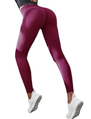 Voqeen Mallas Push Up Mujer Leggings Sin Costuras Deportivas Pantalones Fitness Cintura Alta Leggins Polainas de Yoga de Gimnasio Booty Scrunch Entrenamiento Correr Medias Elásticos