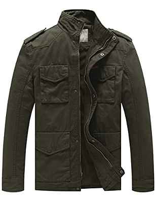 WenVen Cazadora Ligera Entretiempo Chaqueta de Algodón Casual Otoño Sahariana Chaqueta Fina Elegante Chaqueta de Aviador Invierno Hombre Verde Militar X-Large