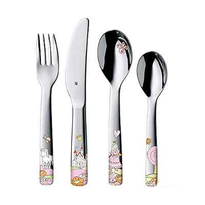 WMF Princesa Anneli - Cubertería para niños 4 piezas (tenedor, cuchillo de mesa, cuchara y cuchara pequeña) (WMF Kids infantil)