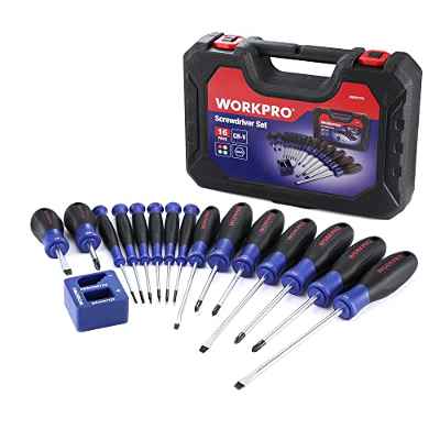 WORKPRO 16-piezas Juego de Destornilladores Magnéticos con Caja, Destornilladores de Precisión con Punta Phillip, Plana, Torx, Pozidriv, para Bricolaje y Reparación