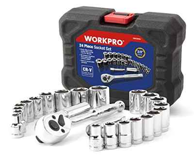 WORKPRO W003000AU - Juego de Llaves de Vaso de 3/8", Caja con 24 Piezas