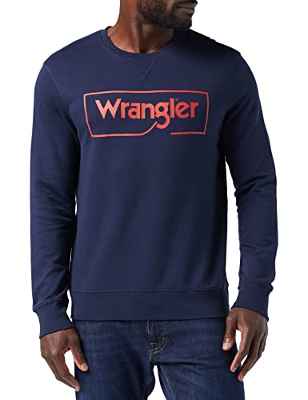 Wrangler Frame Logo Crew Sudadera, Azul (Navy), Large para Hombre