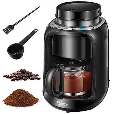 Yabano cafetera de Goteo con Molinillo Grano, 2 IN 1 Cafetera de filtro, 600W y Filtro Lavable Compatible con café molido, jarra térmica de 600 ml, negro