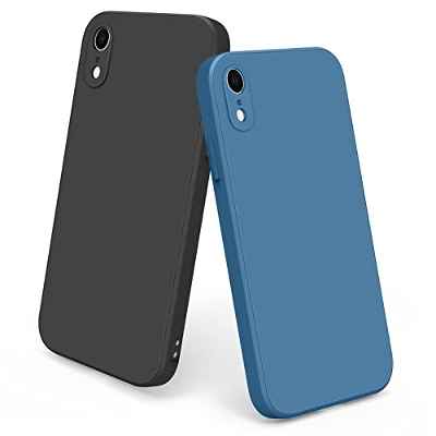 Yisica 2 Piezas Funda para iPhone XR, Funda de Silicona con Diseño Especial de Borde Recto, Protección Completa para iPhone XR, Negro/Verde Oscuro