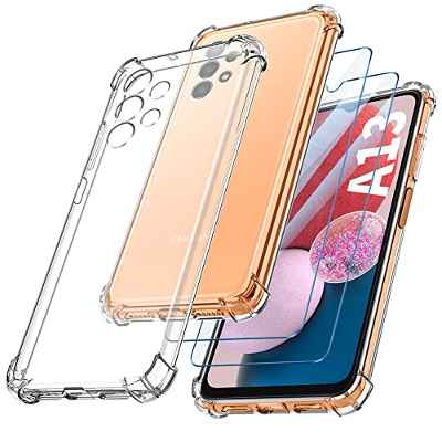 YisrLery Funda Compatible con Samsung Galaxy A13 4G con Protección de La Cámara y 2 Pack Cristal Templado, Anti-Choque Carcasa Suave TPU Silicona Airbag Anti-arañazos - Transparente