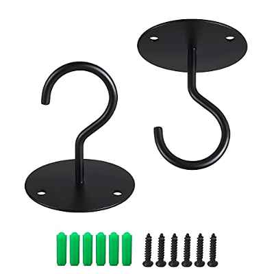 Yisscen 2 Piezas Ganchos de Techo para Colgar Plantas Ganchos de Techo para Montaje en Pared con Tornillos Soporte de Metal para Plantas para Linternas, Macetas, Comedero para Pájaros, Negro